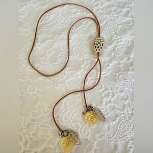 OOAK Handmade Bolo Ceramic Owl With Swarovski Crystal Flower Eyes.